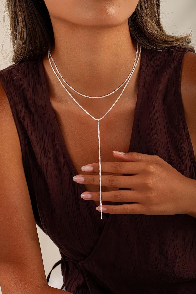 Robaice Gold and Silver Plated Layered Long Necklace for Women, Statement Y Body Chain, Sexy Dangle Drop Beach Boho Bolo Cleavage Necklace for Vacation or Prom - Image 5